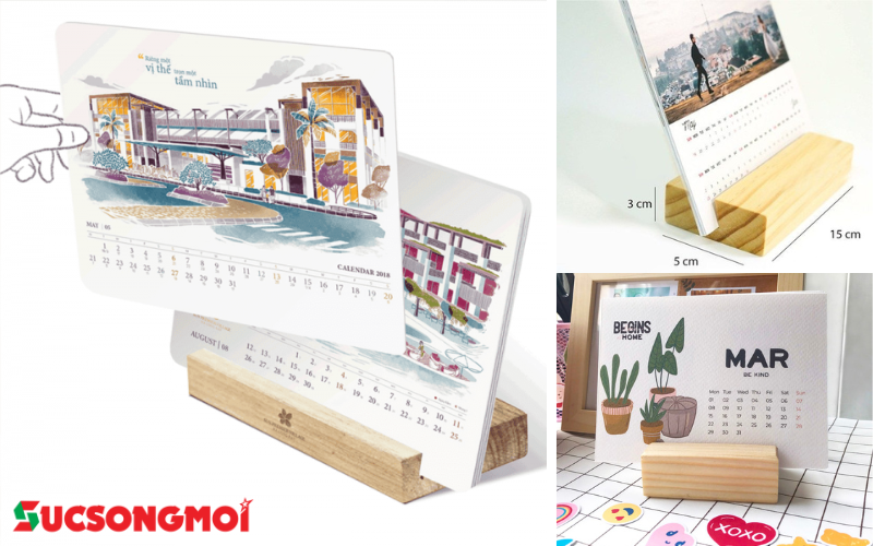 Lịch để bàn đế gỗ
