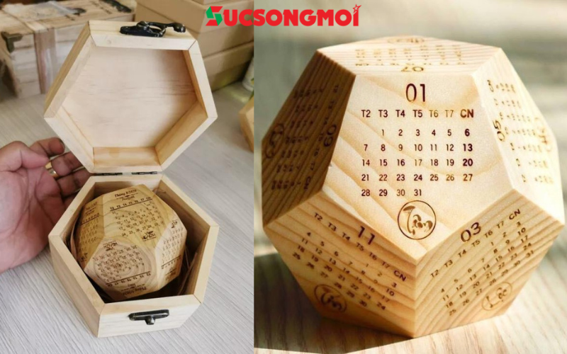 Mẫu lịch để bàn gỗ 12 mặt độc lạ